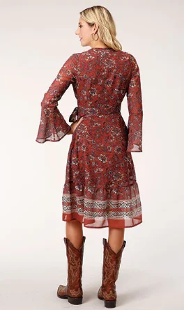 03-057-0590-7038 Roper Wms Floral Rust Dress