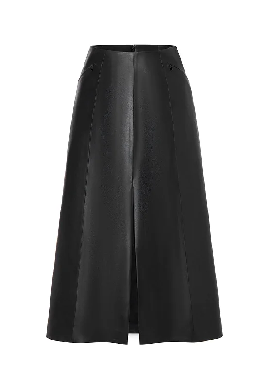 Aster Waterproof Vegan Leather Skirt with Front Slit