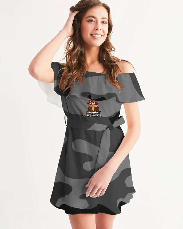 AKH Black Camouflage Women's Off-Shoulder Dress