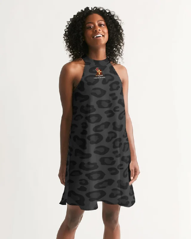 AKH Black Leopard Women's Halter Dress