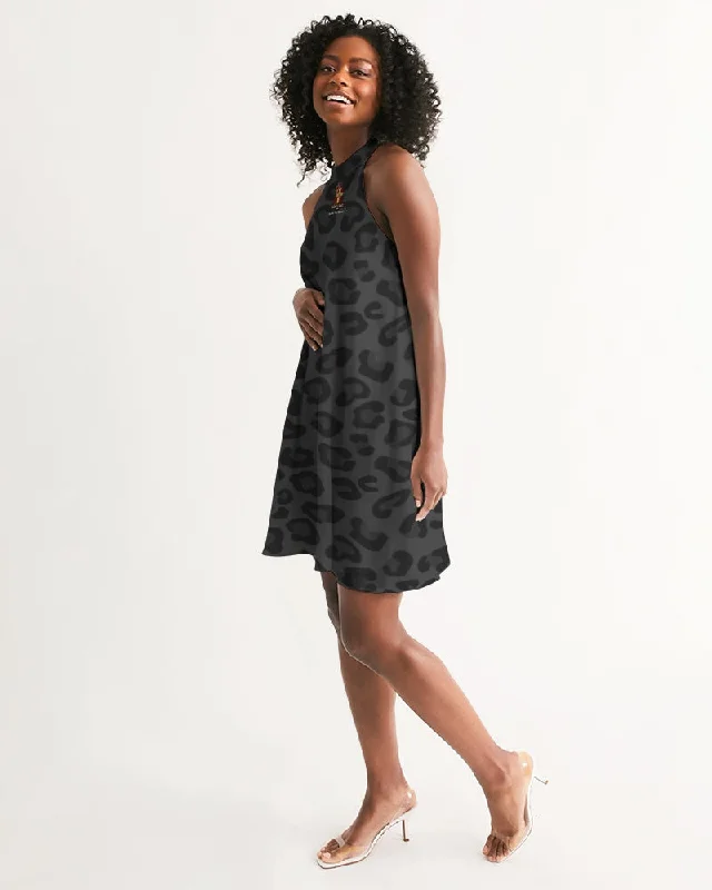 AKH Black Leopard Women's Halter Dress