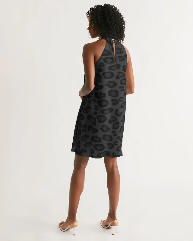 AKH Black Leopard Women's Halter Dress