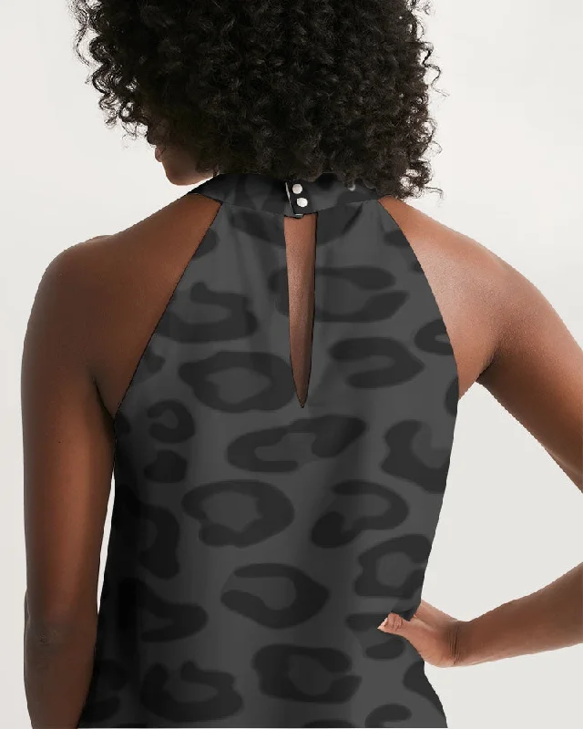 AKH Black Leopard Women's Halter Dress