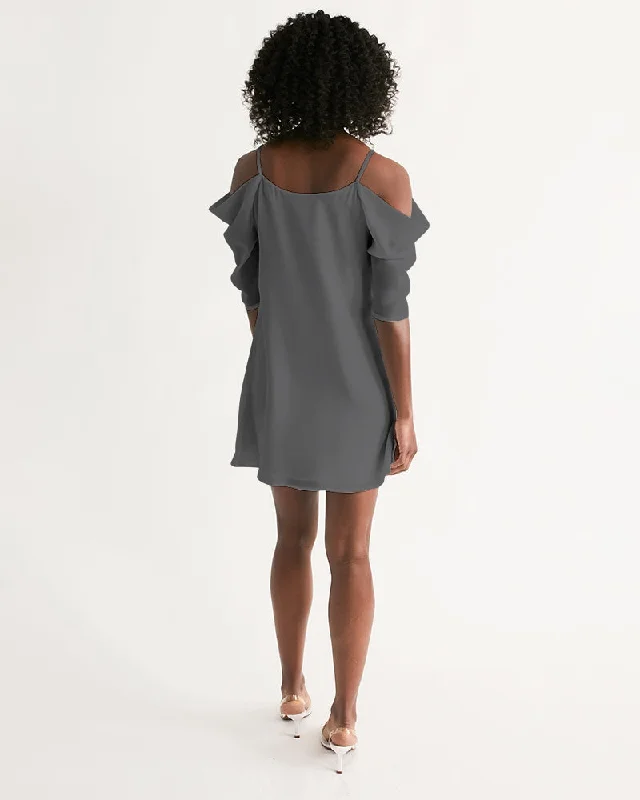 AKH Grey Women's Open Shoulder A-Line Dress