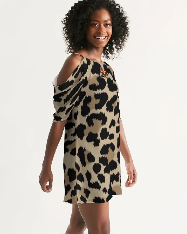 AKH Leopard Women's Open Shoulder A-Line Dress