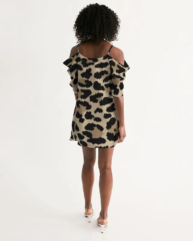 AKH Leopard Women's Open Shoulder A-Line Dress