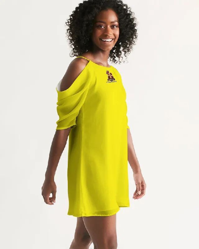 AKH Yellow Women's Open Shoulder A-Line Dress