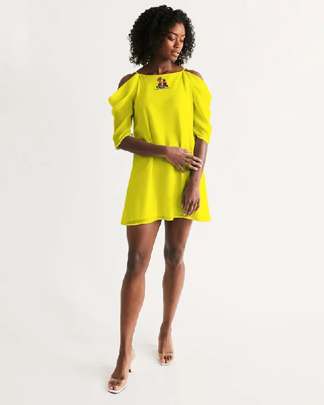 AKH Yellow Women's Open Shoulder A-Line Dress