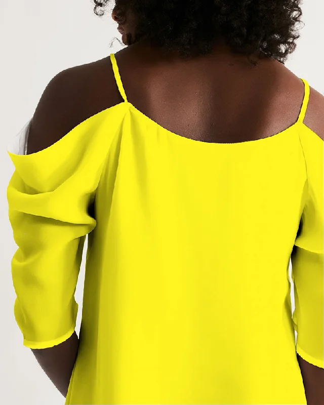 AKH Yellow Women's Open Shoulder A-Line Dress