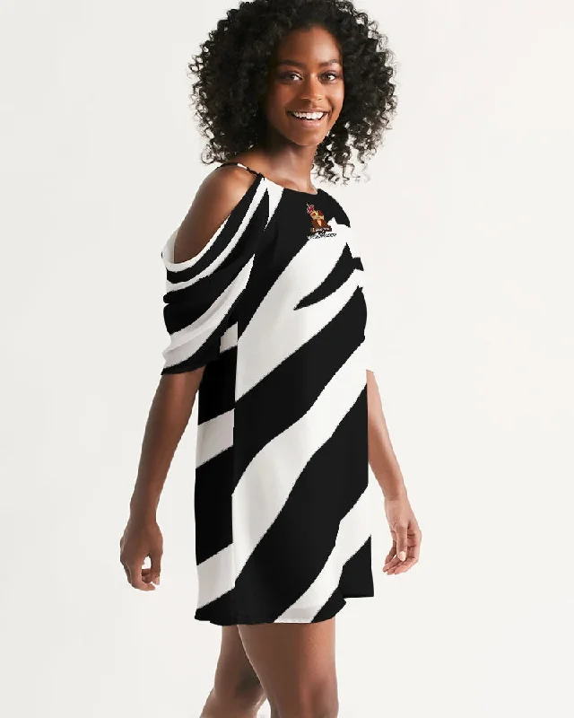 AKH Zebra Women's Open Shoulder A-Line Dress