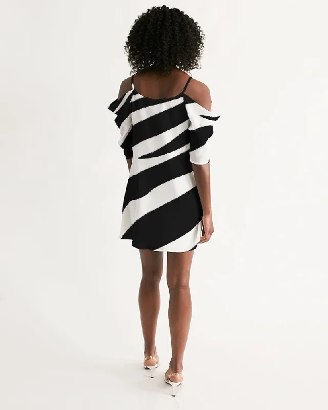 AKH Zebra Women's Open Shoulder A-Line Dress