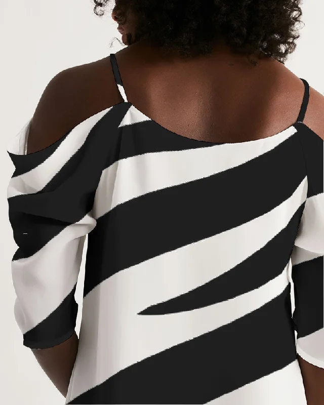 AKH Zebra Women's Open Shoulder A-Line Dress