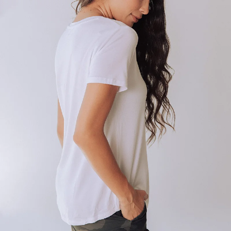 Basic V Neck Tee, Bamboo White