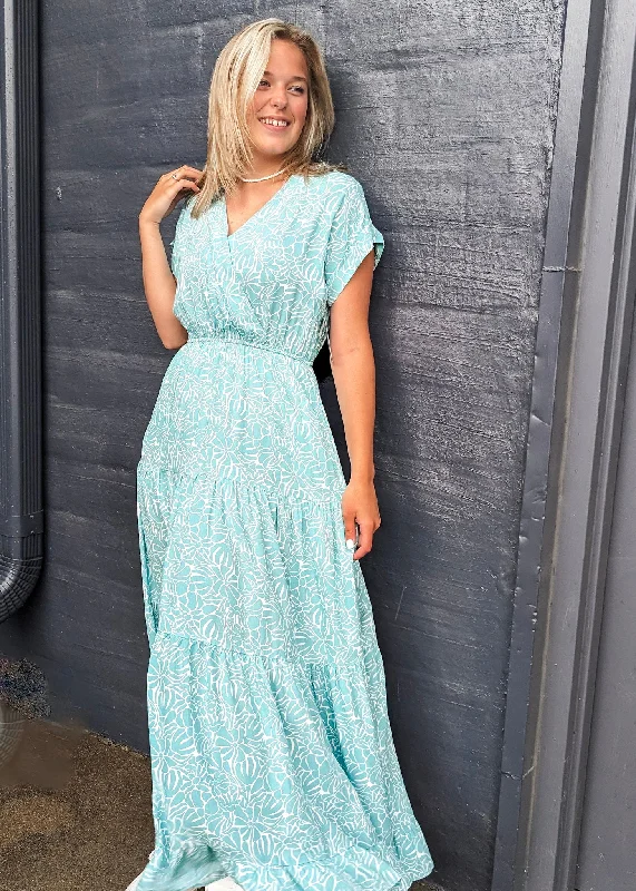 Cadrie Floral Maxi Dress - Aqua