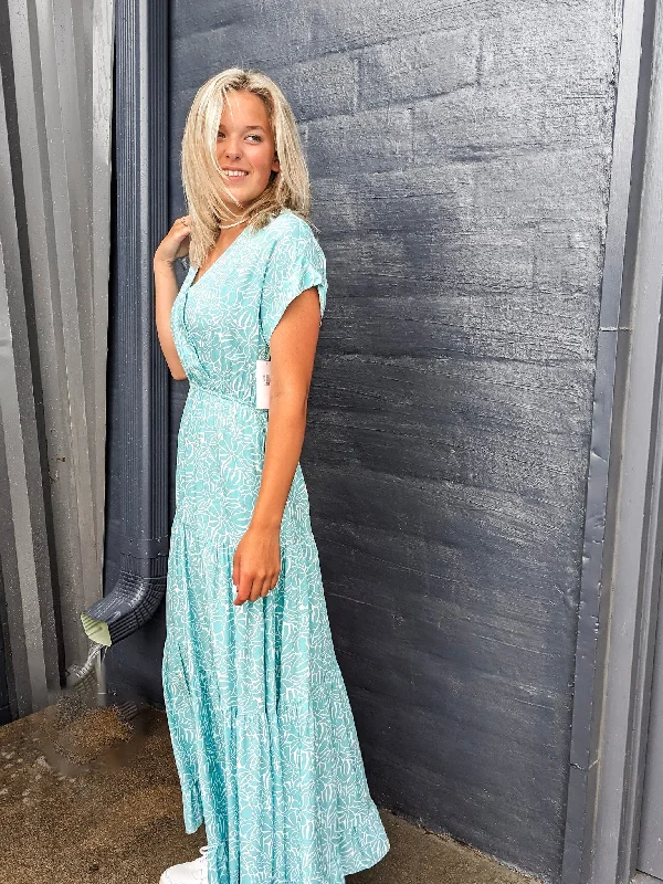 Cadrie Floral Maxi Dress - Aqua