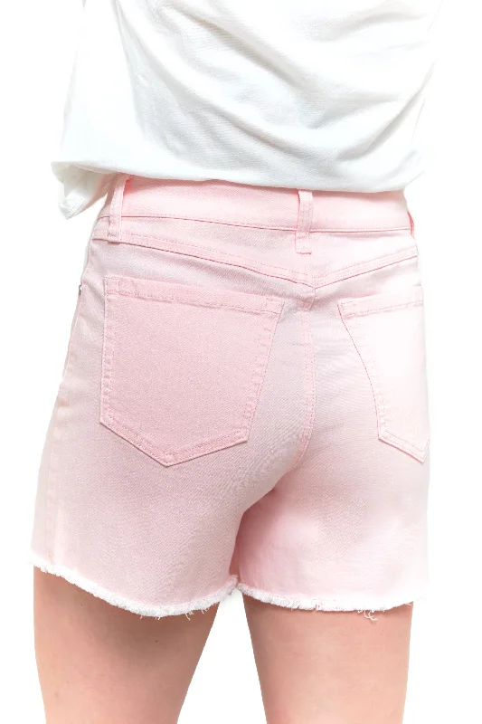 Luxe Shorts with Fray Hem in Blush Fade