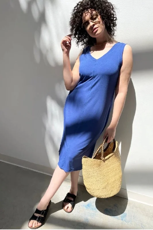 See Rose Go V-neck Tank Dress - Azure Blue