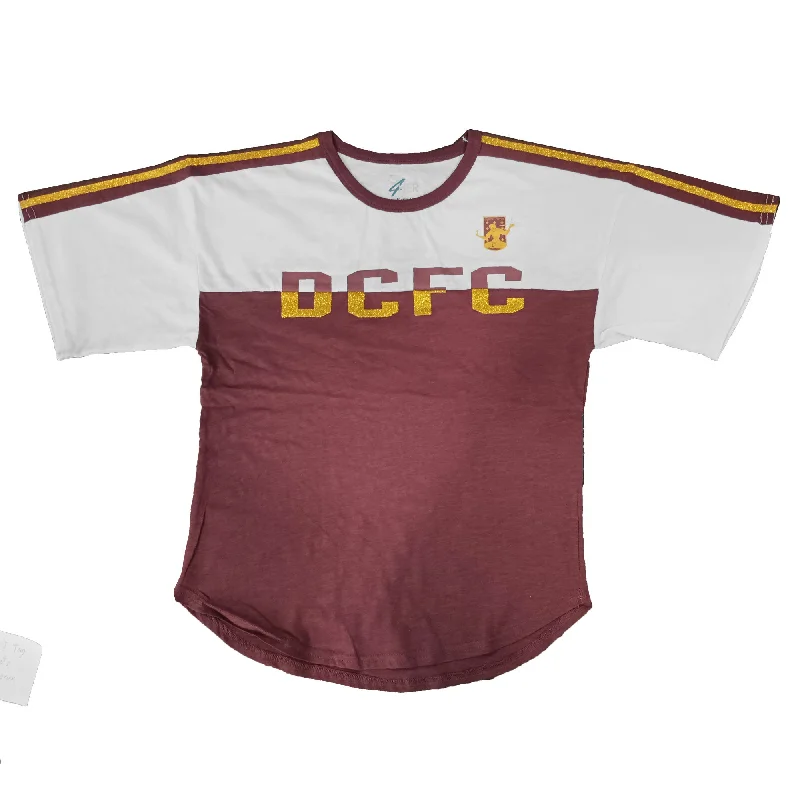 DCFC Women's Shimmer Tee- Maroon/White