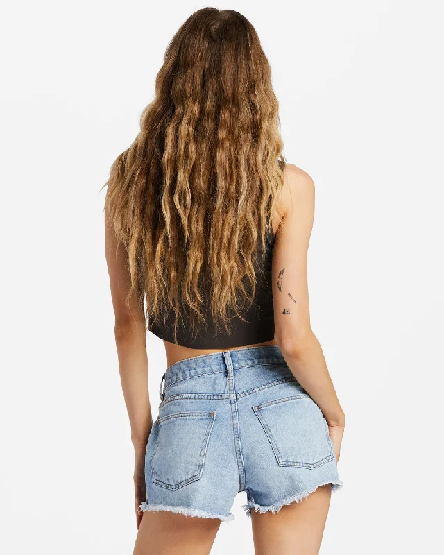 Drift Away Frayed Denim Shorts - Surf Spray