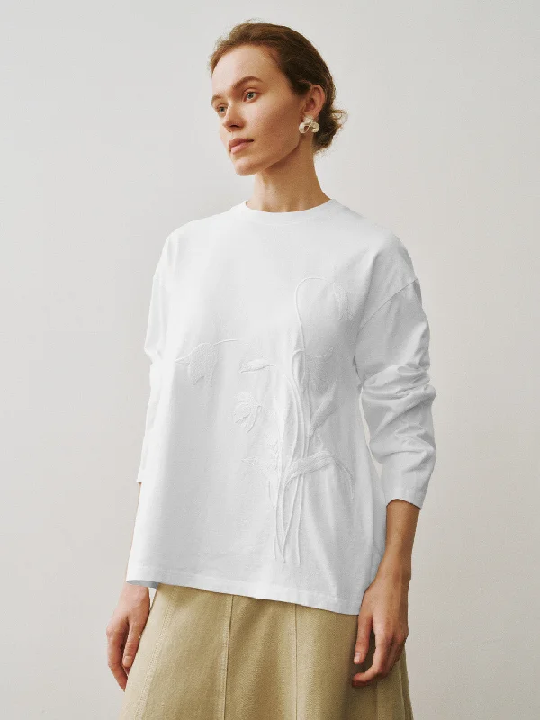 Embossed Crew Neck Loose T-Shirt