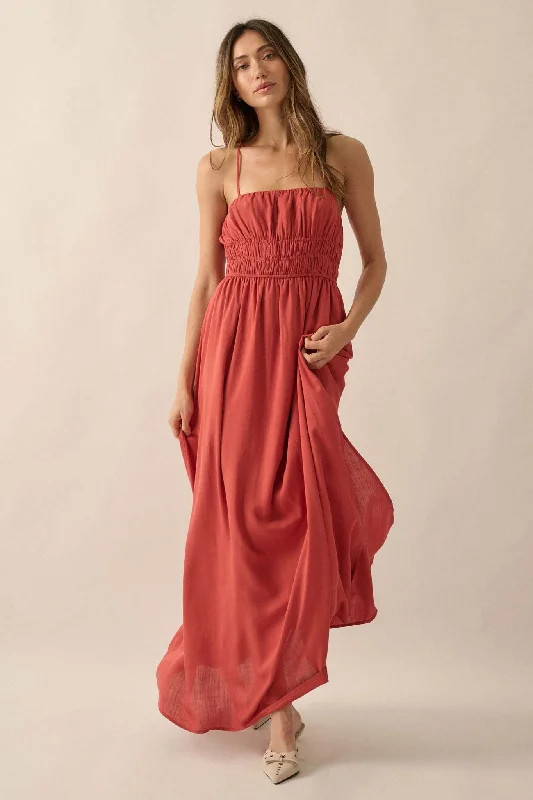 Enjoy the Moment Gathered Open-Back Maxi Dress