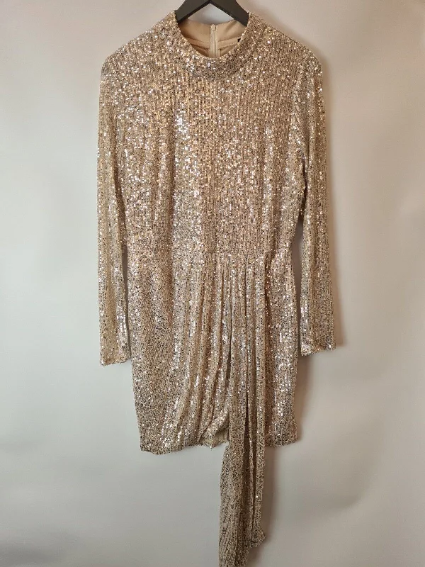 In The Style - Jac Jossa Silver Sequin Drape Mini Dress Size UK 16 **** V304