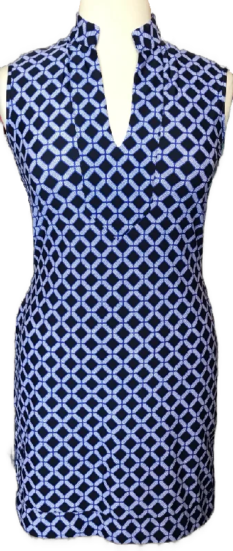 Jude Connally Black and Royal Blue Square Print Dress Size L MSP$198