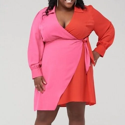 Judi Love Colourblock Pink/Red Wrap Dress Size 20 **** V330