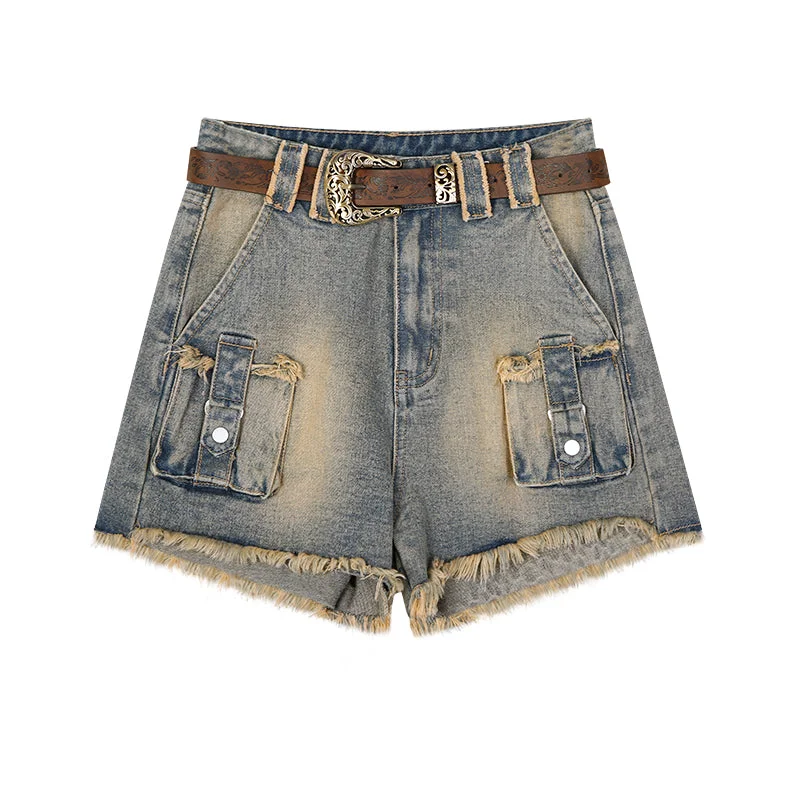 July Summer Denim Washed Vintage Retro Slim High Waist Mini Shorts