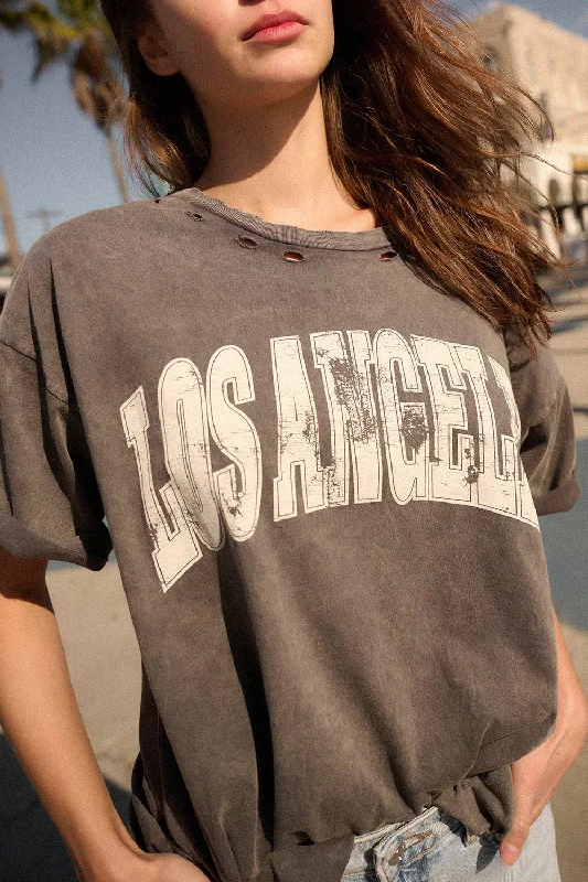 Los Angeles Oversized Distressed Graphic T-shirt