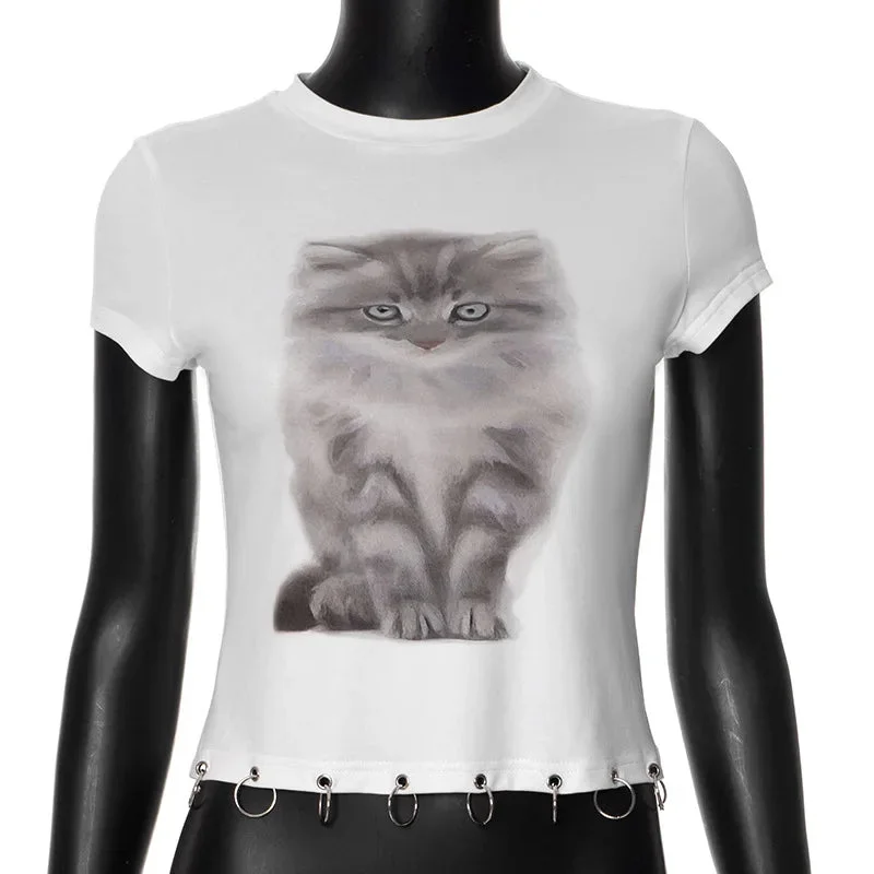 Lunivop Animal Printed White Graphic Tees Street Wear Going Out Tops Y2k Fashion T Shirt Women 2024 Summer Clothing