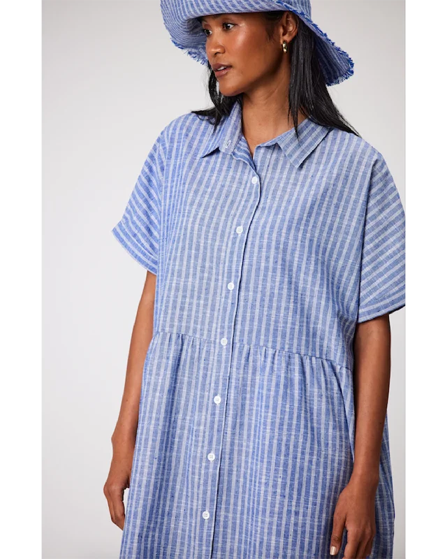 Marlow Waves Shirt Dress - Denim Stripe