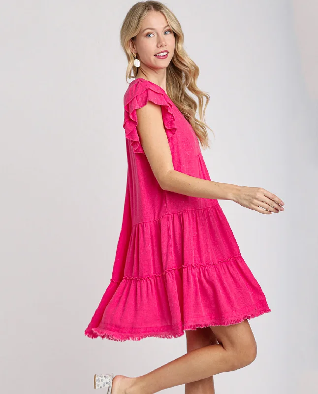 Mineral Wash Tiered A-Line Short Dress