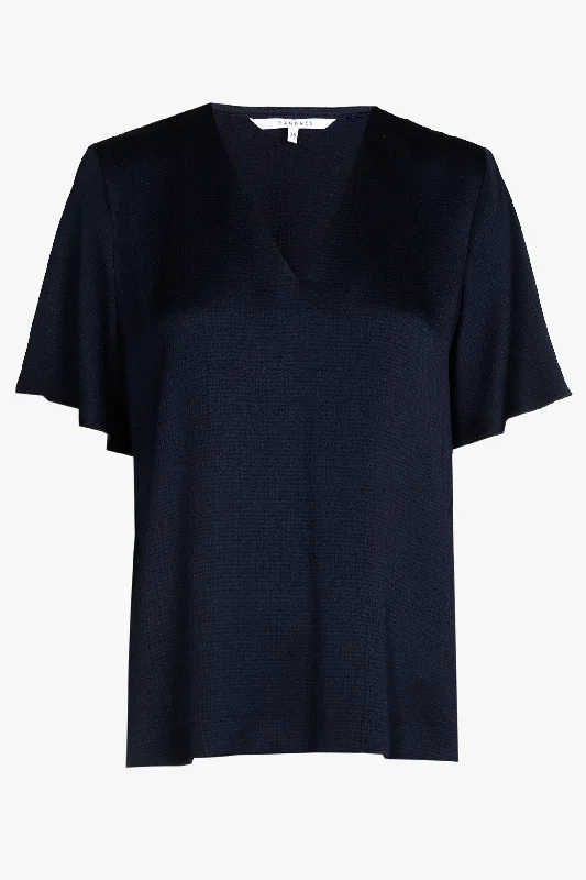 navy satijnen blouse