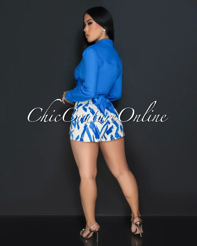 Nevis Blue Beige Print Wrap Skort