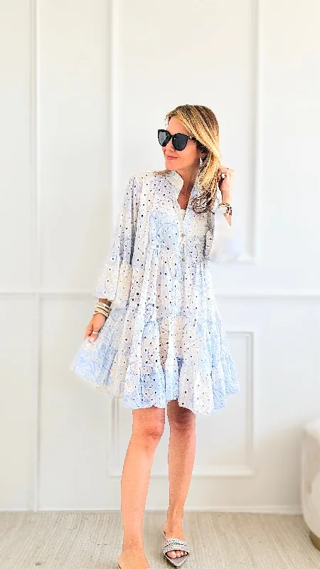 Paisley Paradise Eyelet Italian Tunic - Sky Blue