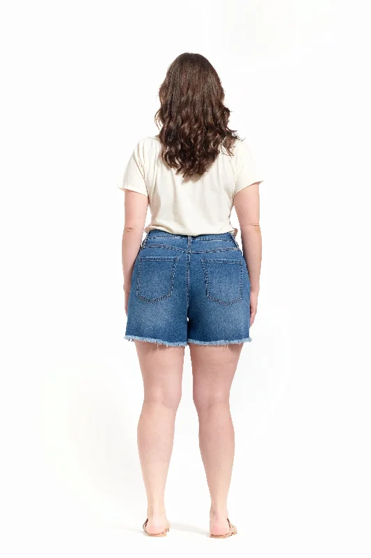 Plus Re:Denim Loose Short with Fray Hem in Benny