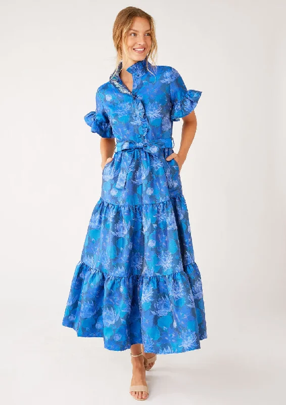 Sadie Maxi Dress Blue Floral Silhouette Jacquard