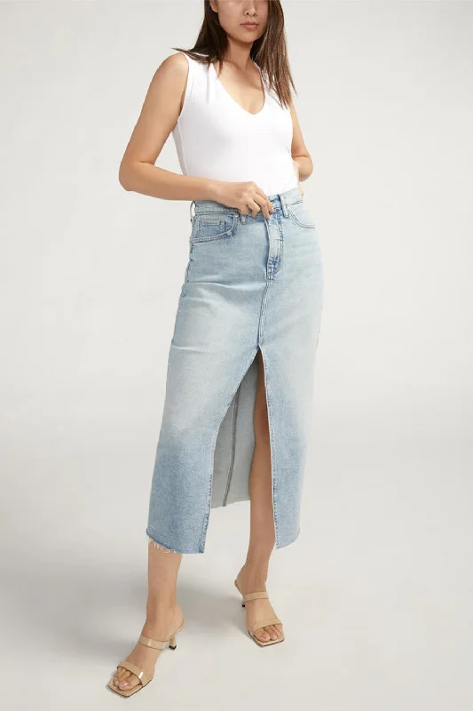 Silver Jeans Co. Front-Slit Midi Jean Skirt