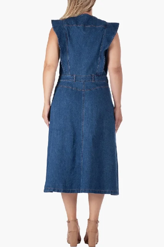 Standards & Practices Ruffle Denim Dress - Dark Blue