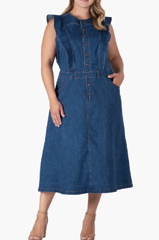 Standards & Practices Ruffle Denim Dress - Dark Blue