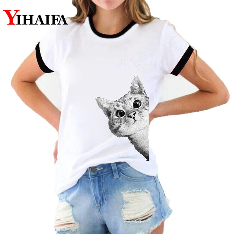 Stylish Women 3D Print T Shirts Cat