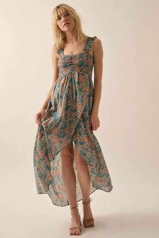 Sultry Season Floral High-Low Tulip Maxi Dress