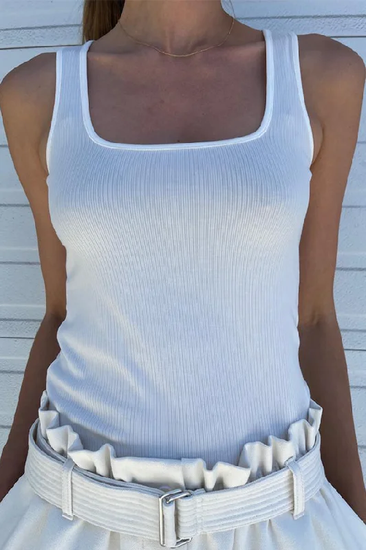 White Vintage Ribbed Square Neck Tank