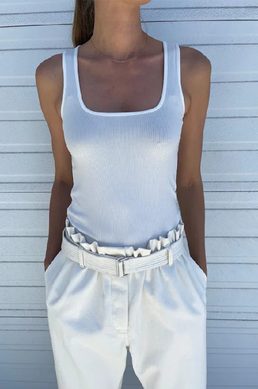 White Vintage Ribbed Square Neck Tank