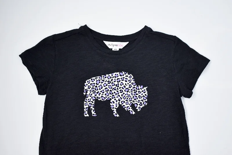 Women's BFLO With Purple Cheetah Print Buffalo Black Short Sleeve Shirt