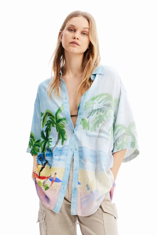 Desigual Oversize Tropical Linen Over Sized Shirt