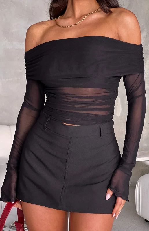 Sky Black Mesh Off Shoulder Top