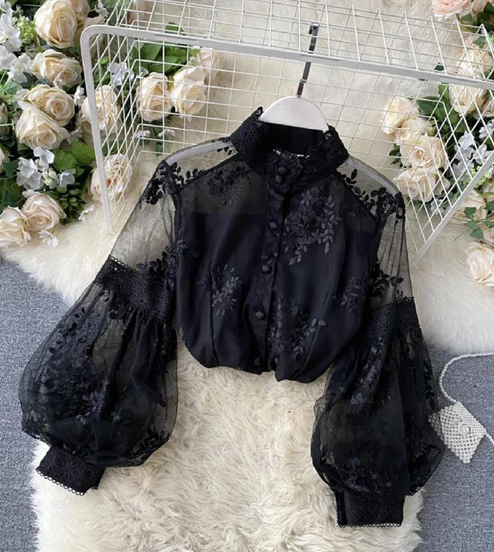 Stylish lace long sleeve tops  342