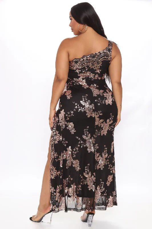 All Nighter Sequin Maxi Dress - Black/Rose Gold